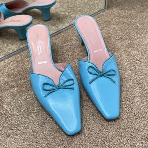 Y2K Amalfi Baby Blue Leather Kitten Heel Mules 7.5